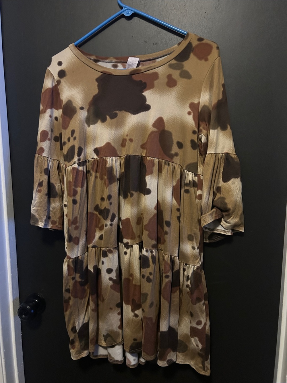 Tiered Mini Dress in Brown Camo Print